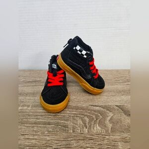 Vans Sk8- Hi Zip Skateboard, 5 Toddler, Red/Brown/White/Black Checkerboard